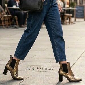 Lauren Ralph Lauren Mylah Gold Leather Women’s Ankle Boots 8.5B New With Box